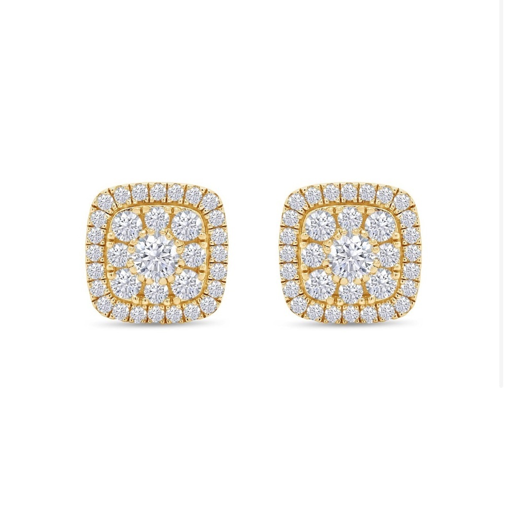 1 1/4 Carat Round Cut Diamond Cushion Frame Halo Cluster Stud Earrings